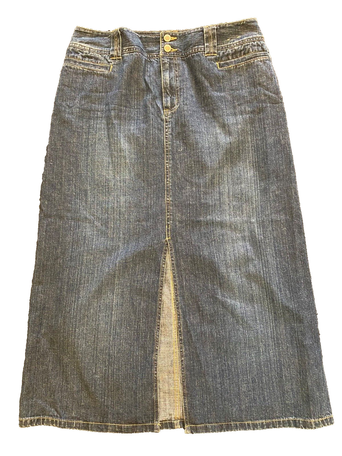 Vintage Faded Glory Authentic Wear Blue Denim Carpenter Maxi Skirt Size 12