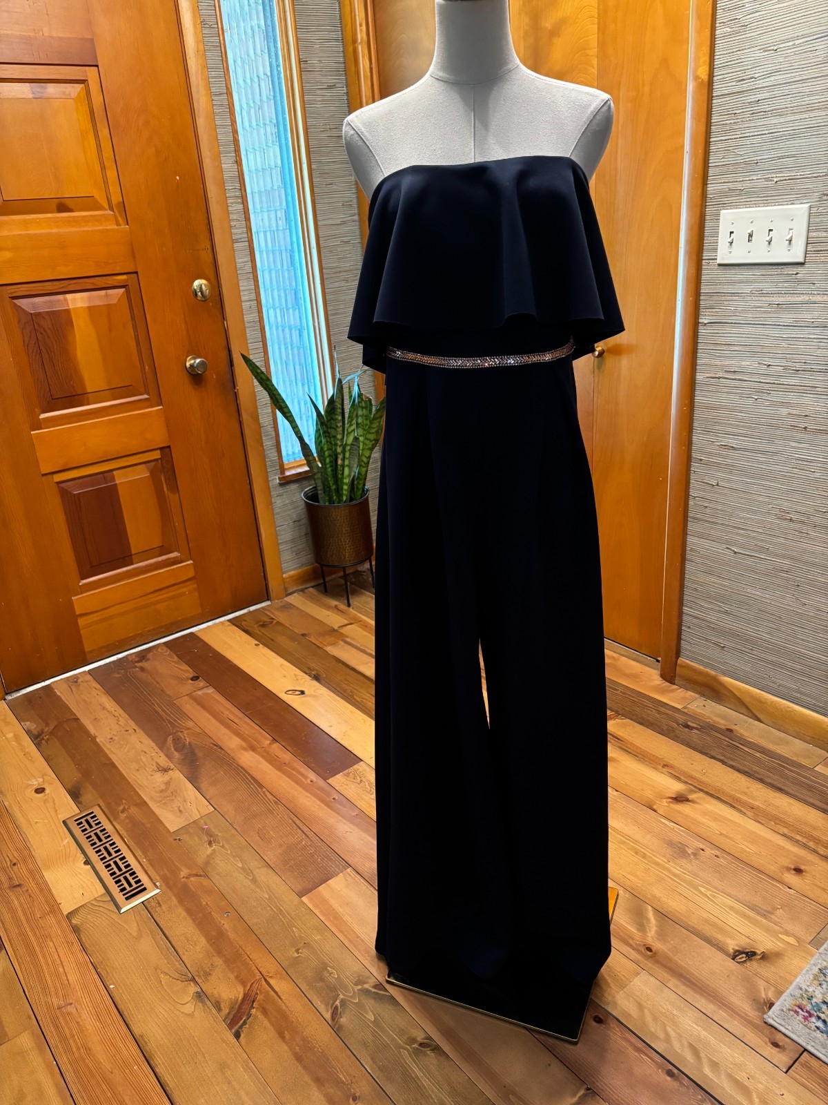 Vintage 70’s Miss Selfridge Navy Blue Formal Strapless One Piece Pantsuit Size 6