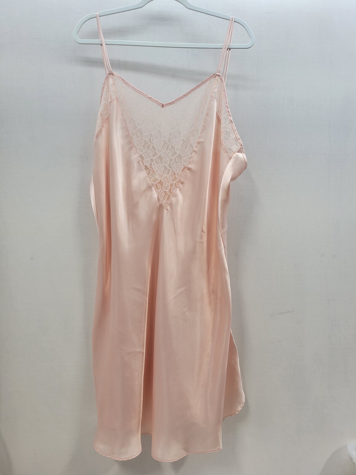Vintage Intimate Pleasures Full Slip Satin Nightgown Pink Lace Trim Womens Sz 18