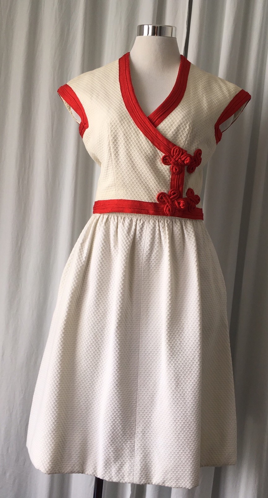 Vintage 70’s Josefa Couture White Pique Skirt Set v White And Red Top M