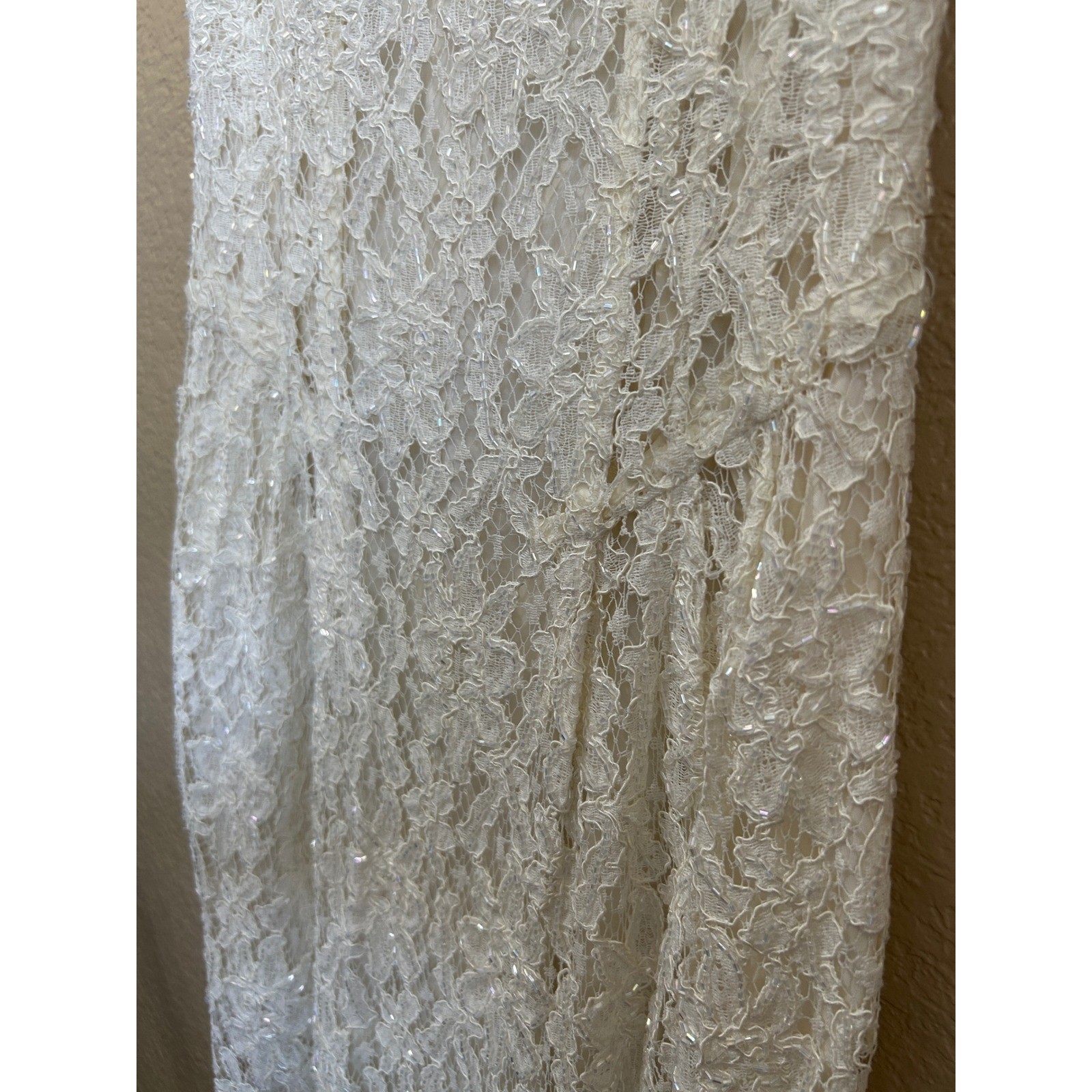 Vintage 90s Cache Ever After Ivory Lace Sequin Maxi Gown Dress Womens 6 Ivory