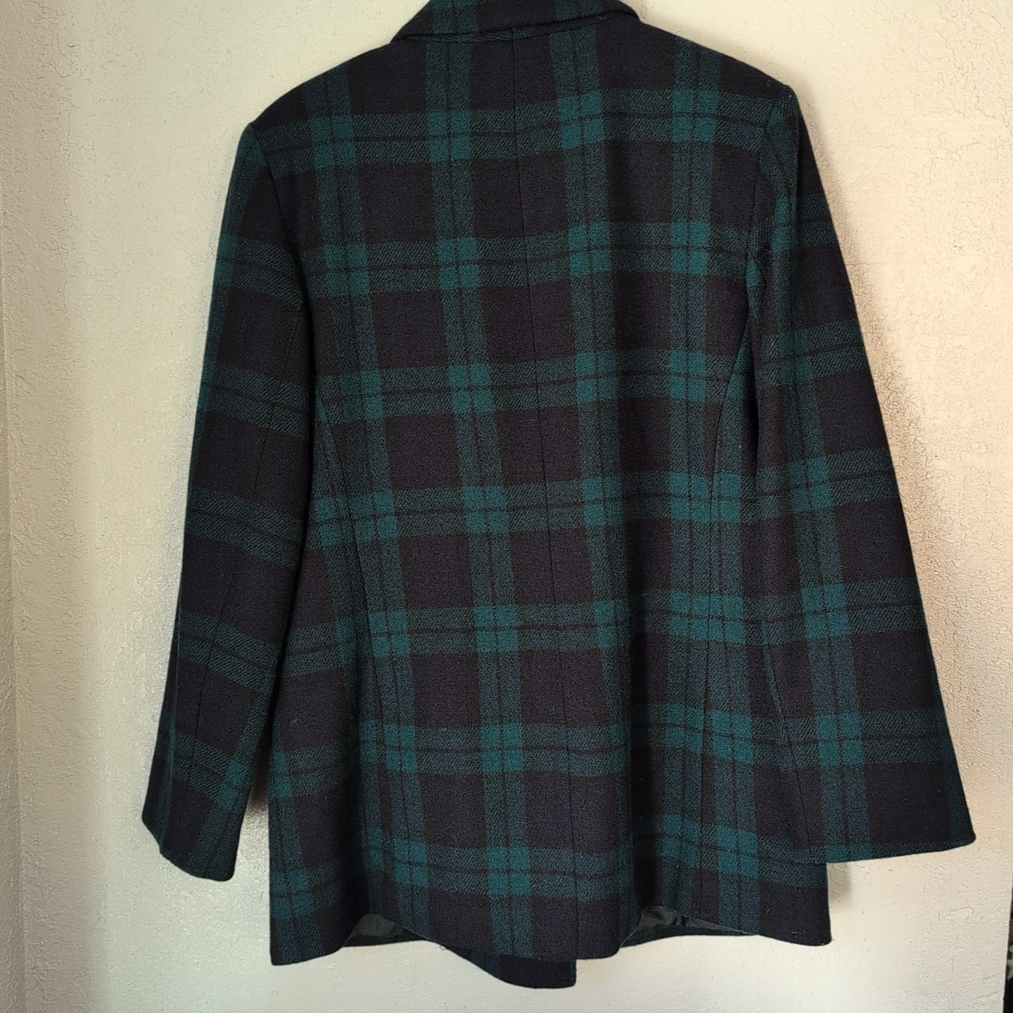 Vintage wool blazer M blue Green Plaid Shoulder Pads grunge goblin indie 80s 90s