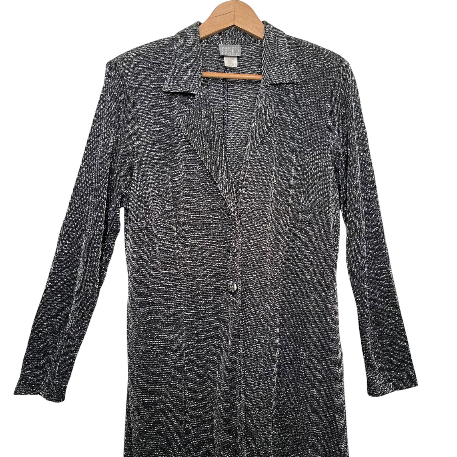 Rabbit Rabbit Rabbit Designs Womens Button Front Metallic Coat 16 Glam Cocktail