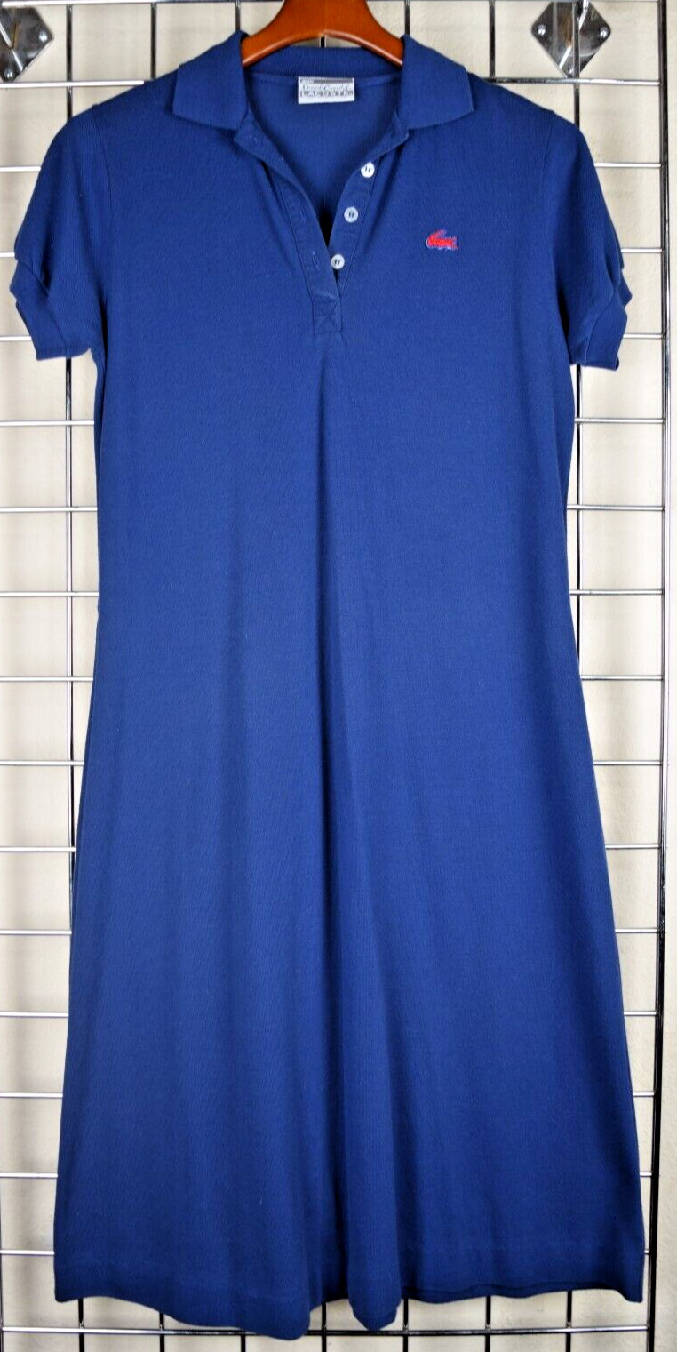 Vintage David Crystal Lacoste Dress Size S 70s Navy Blue Red Crocodile