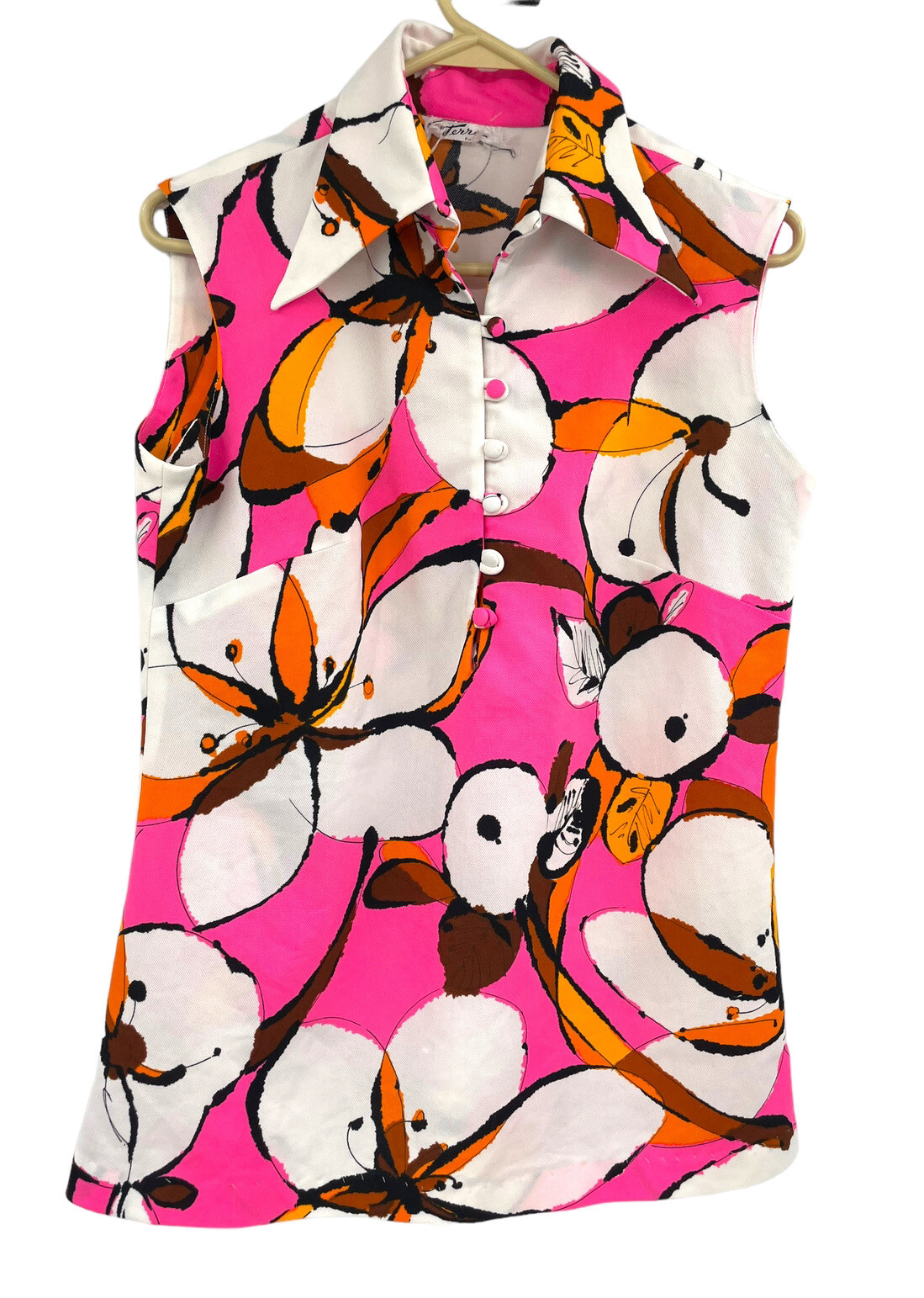 Vintage Terry of Chicago Women’s 1960-70 Mod Floral Sleeveless Tunic Top