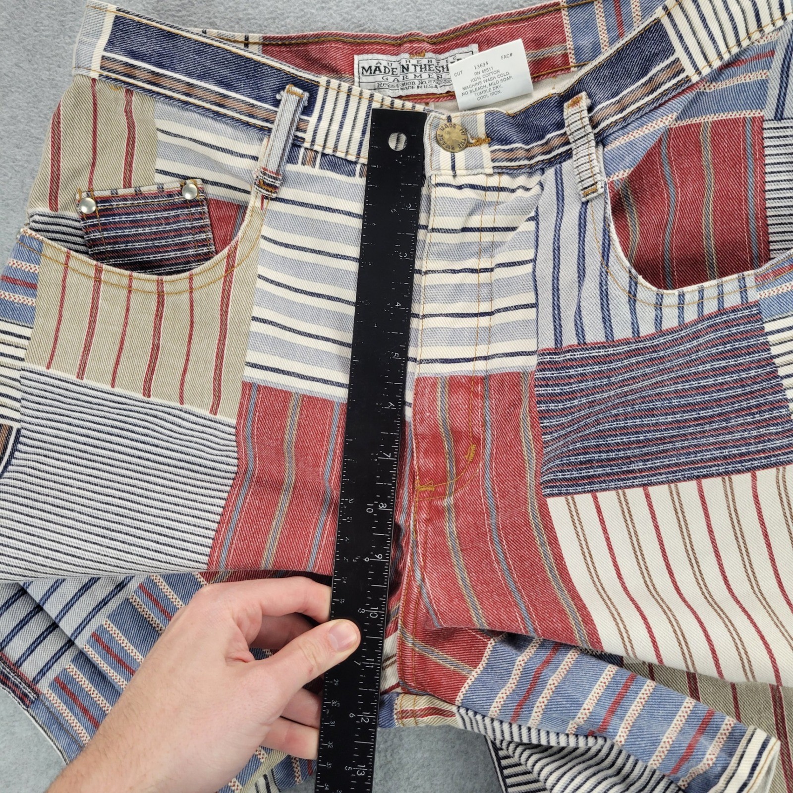 Made In The Shade Patchwork Shorts Womens 11 Multicolor Striped High Rise VTG
