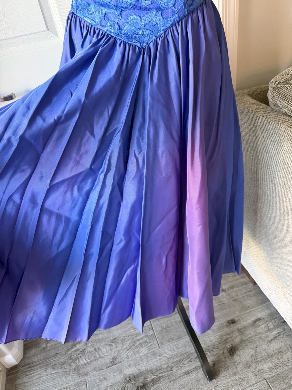 Vintage 1980s HW Collections One Shoulder Blue Purple Lace Satin Ball Gown 5-6