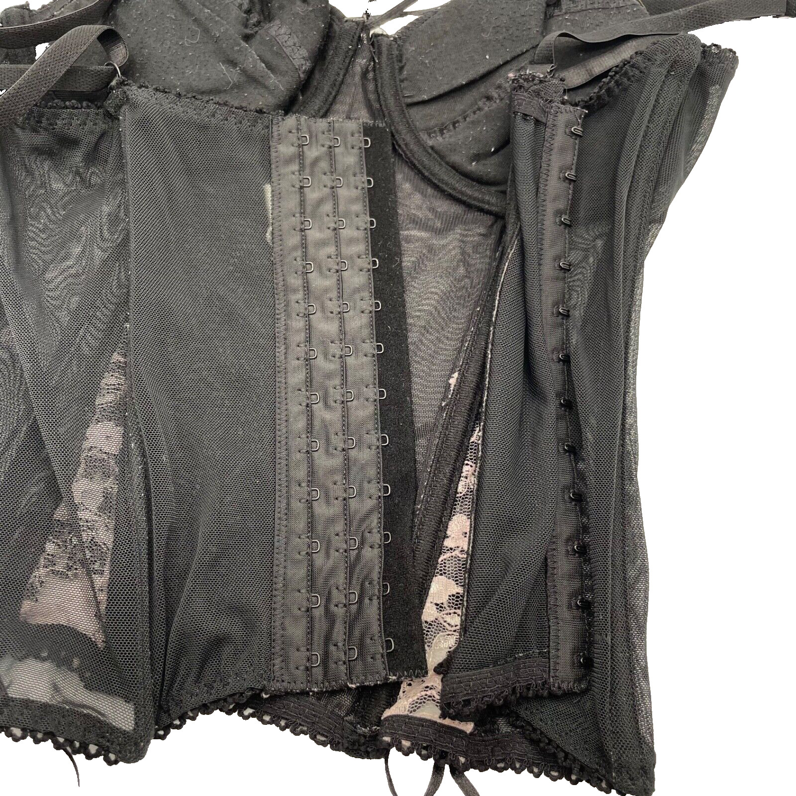 Jolie Intimates Black Semi-Sheer Mesh Lace Boned Bustier Corset Top UW Bra 36C
