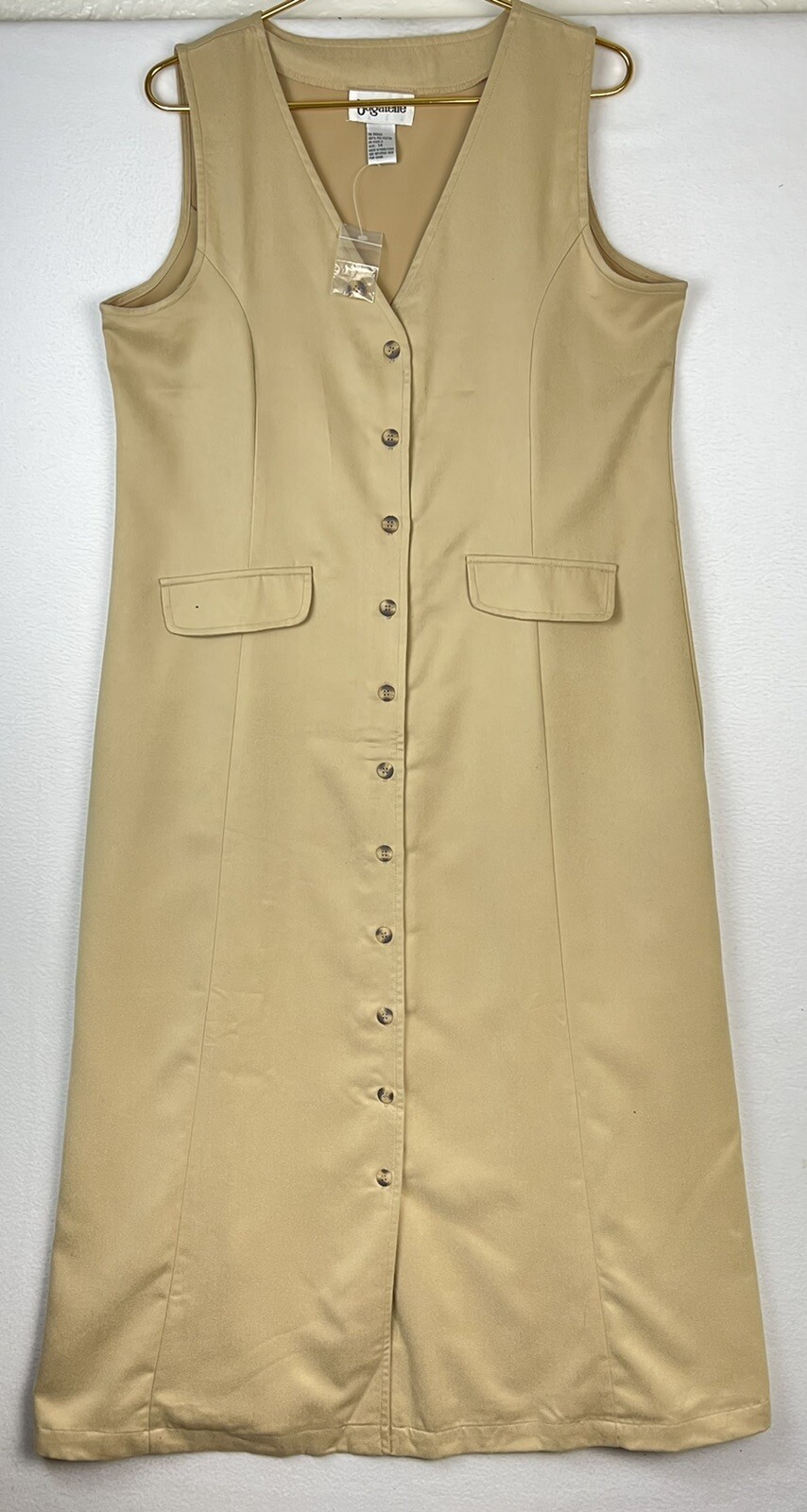Vintage Bagatelle Women’S Brown Button Front Sleeveless Faux Pocket￼ Midi Dress