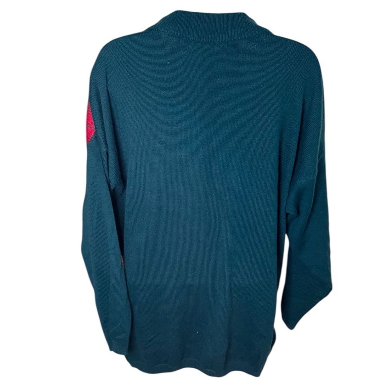 Vtg 80s Euro-Flash Argyle Knit Pullover Sweater Slouchy Mock Neck Dark Teal OS