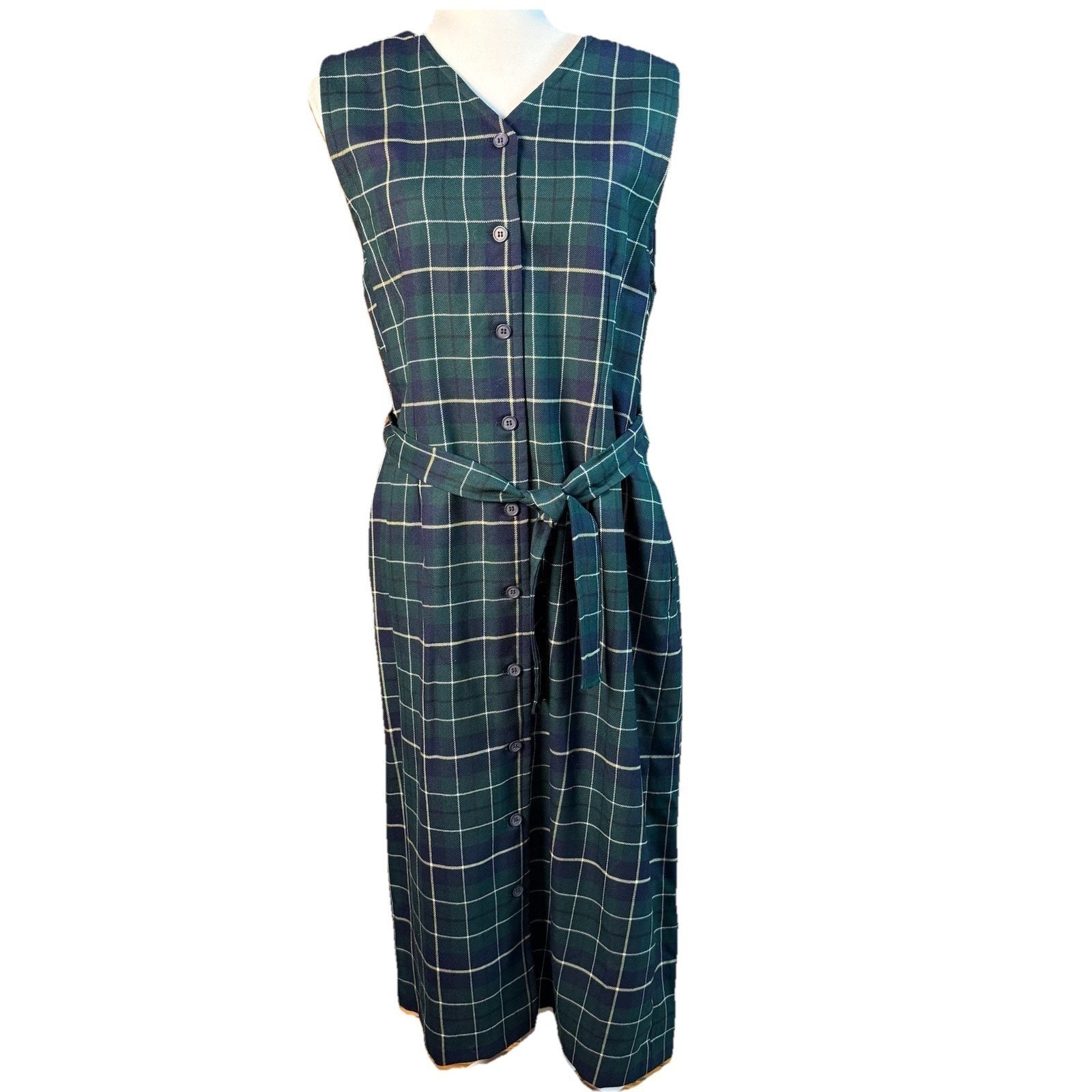 Pendleton 100% Virgin Wool Plaid Belted Dress Size 12 Vintage Made In USA