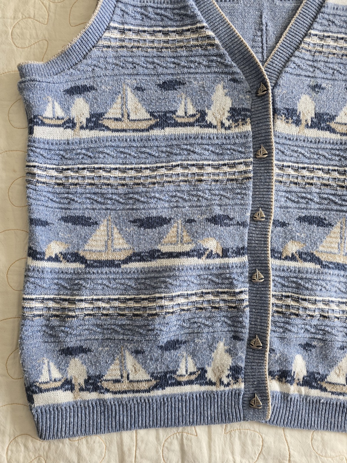 Vintage 90s Sailboat Northern Reflections Sweater Vest XL/TG Whimsical Buttons