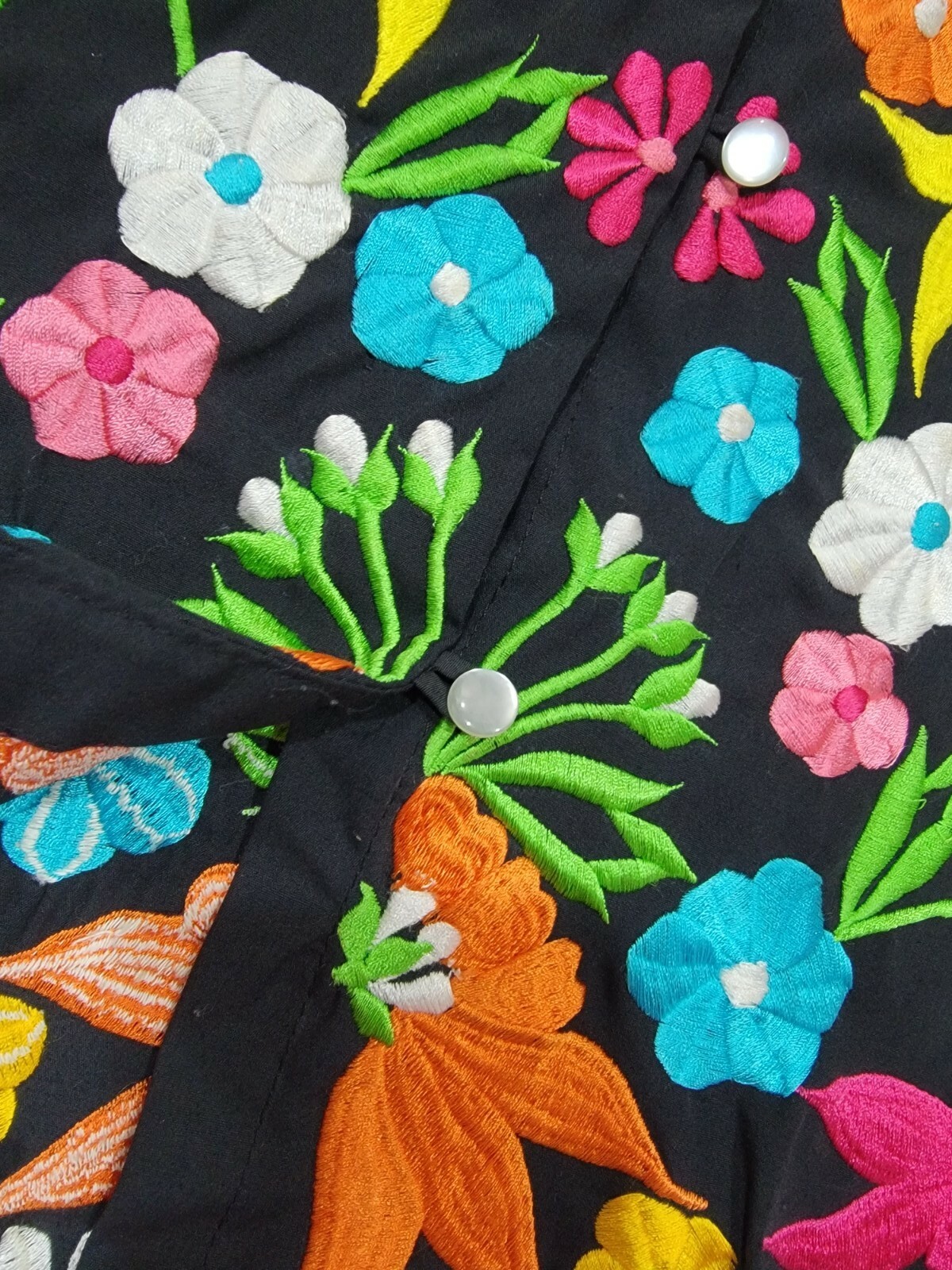 Vintage Colorful Heavy Embroidered Floral Button Blouse Top Jacket Art to Wear M
