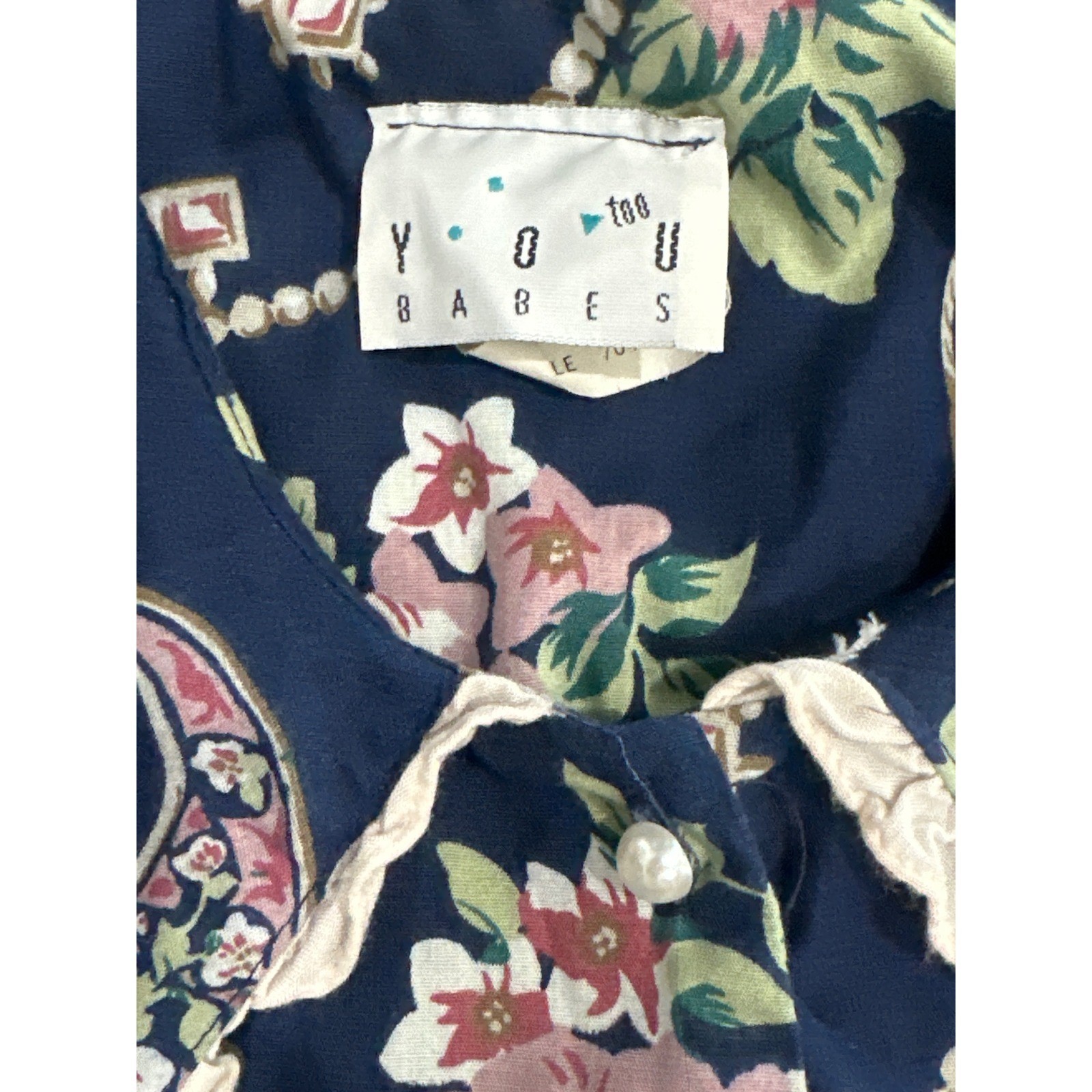 Vintage Floral Midi Dress Women Size 5 Navy Blue Lace Collar Shoulder Pads 80s