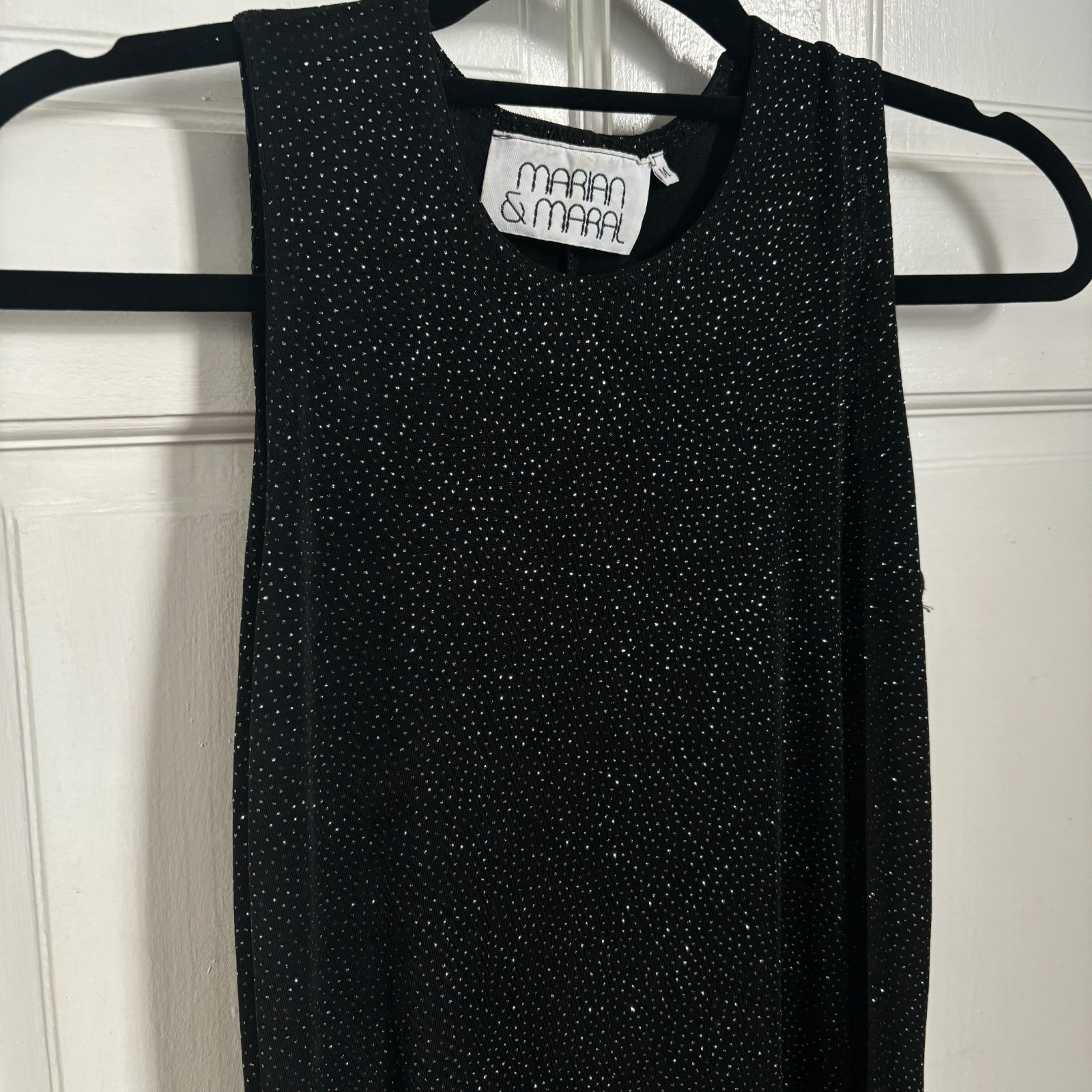 Marian & Maral Dress Sparkle Glitter Black 90s Vintage Stretchy Short Sleeveless
