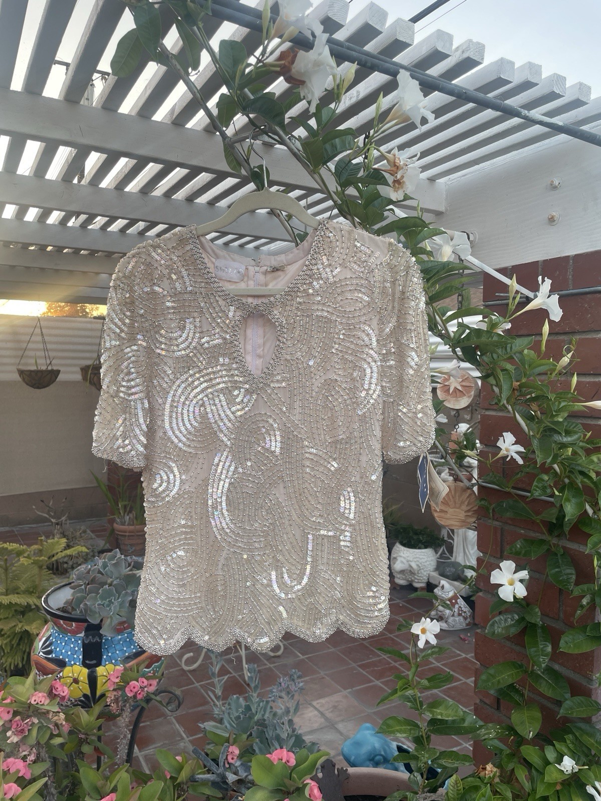 Vintage Swee Lo Blouse Wms M 80s Silk Sequin Beaded Top Deadstock