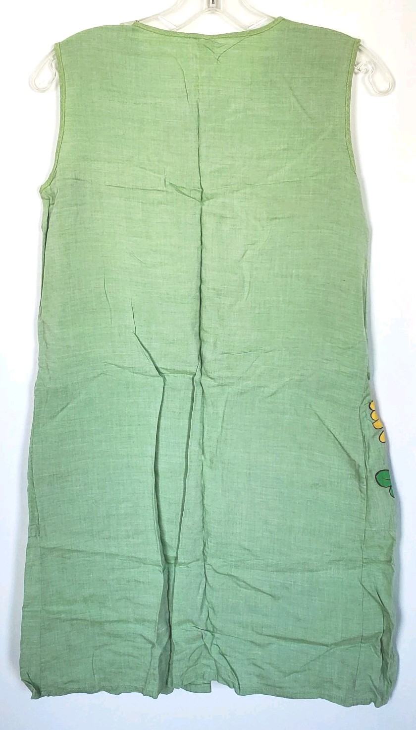 Vintage 60s Green Yellow Housecoat Hippie Dress Sunflowers Size Small VTG