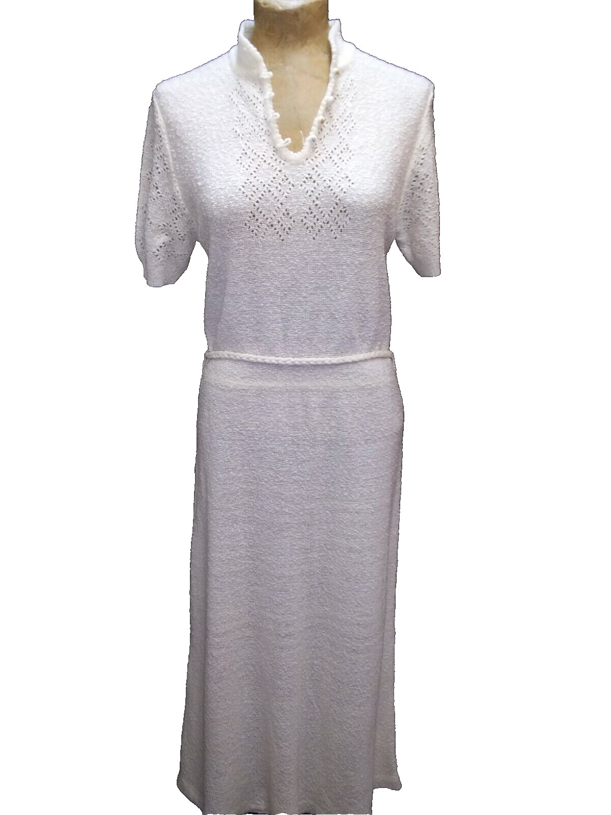 Vintage 1970’s White Acrylic Nylon Knit Dress by Just Mort Size Medium