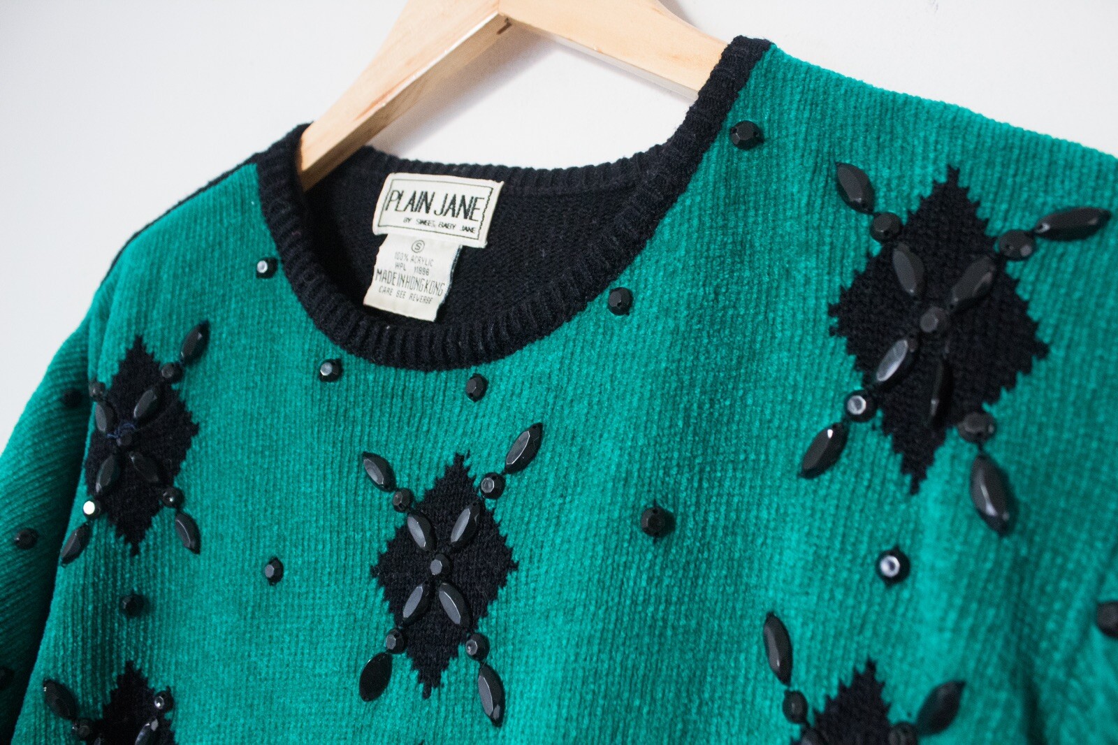 Plain Jane | Vintage 80’s/90’s Teal & Black Bejeweled Sweater Dress | Size S