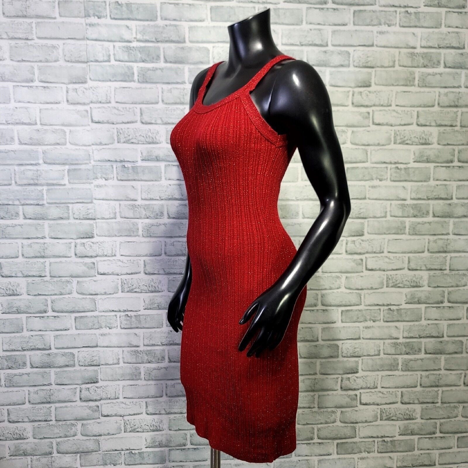 Vintage Y2K Great American Sportswear Red Metallic Ribbed Knit Sleeveless Dress