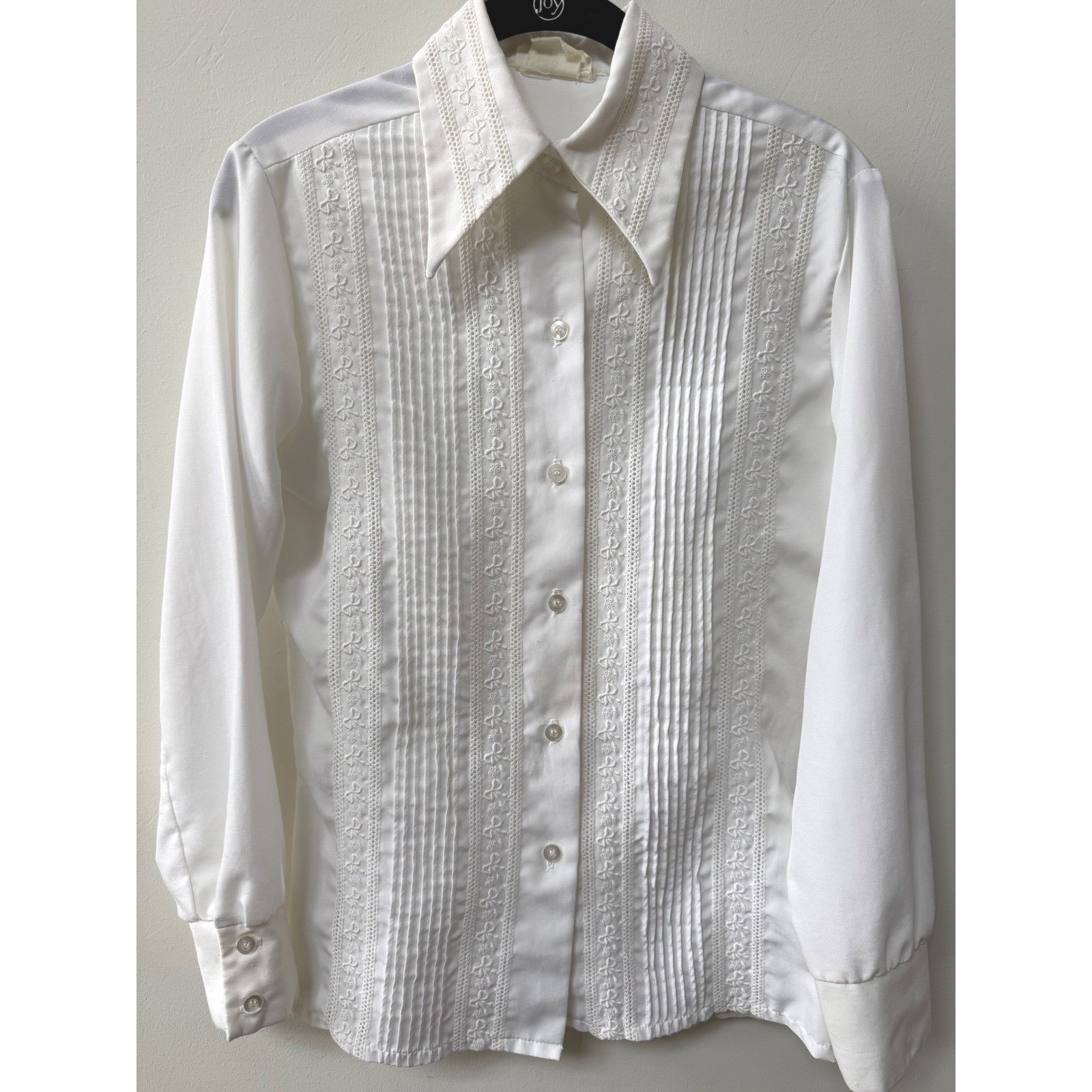 Vintage Terry Chicago Womens Western Blouse White Embroidered Pintuck Bows Sz S