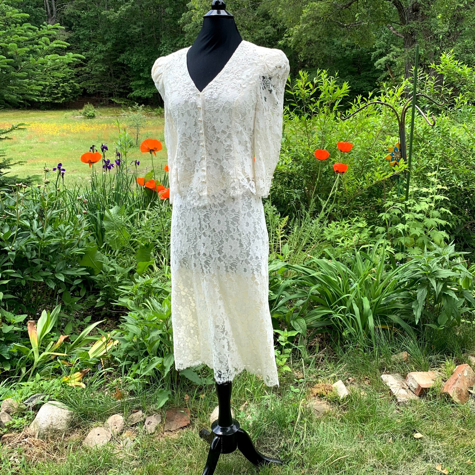 Vintage Cachet Bari Protas 2pc Wedding Dress 10 Shoulder Pads Victorian Style