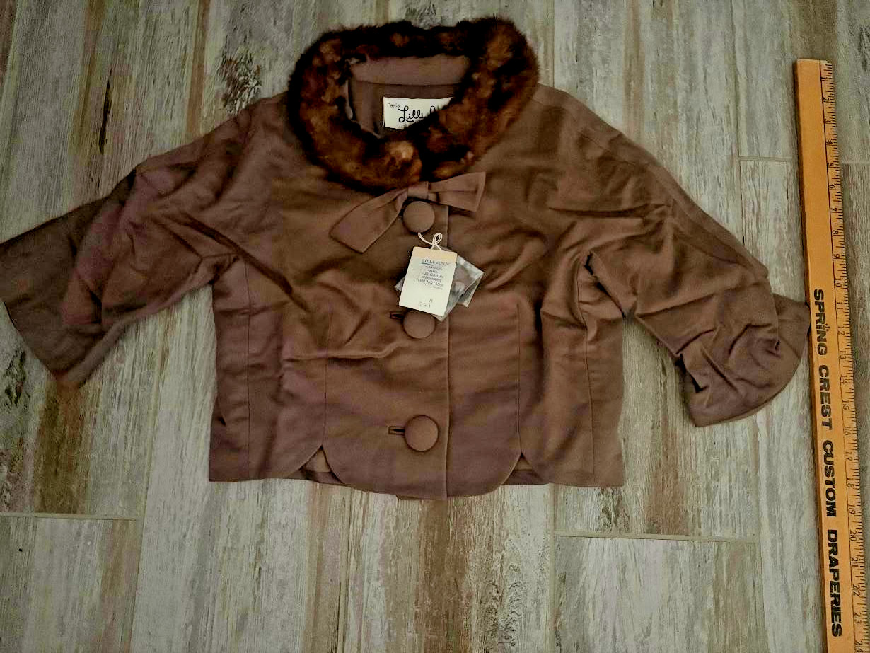 Vintage Lilli Ann Brown Wool Suit Set with Genuine Fur Collar 2 Pc XSmall
