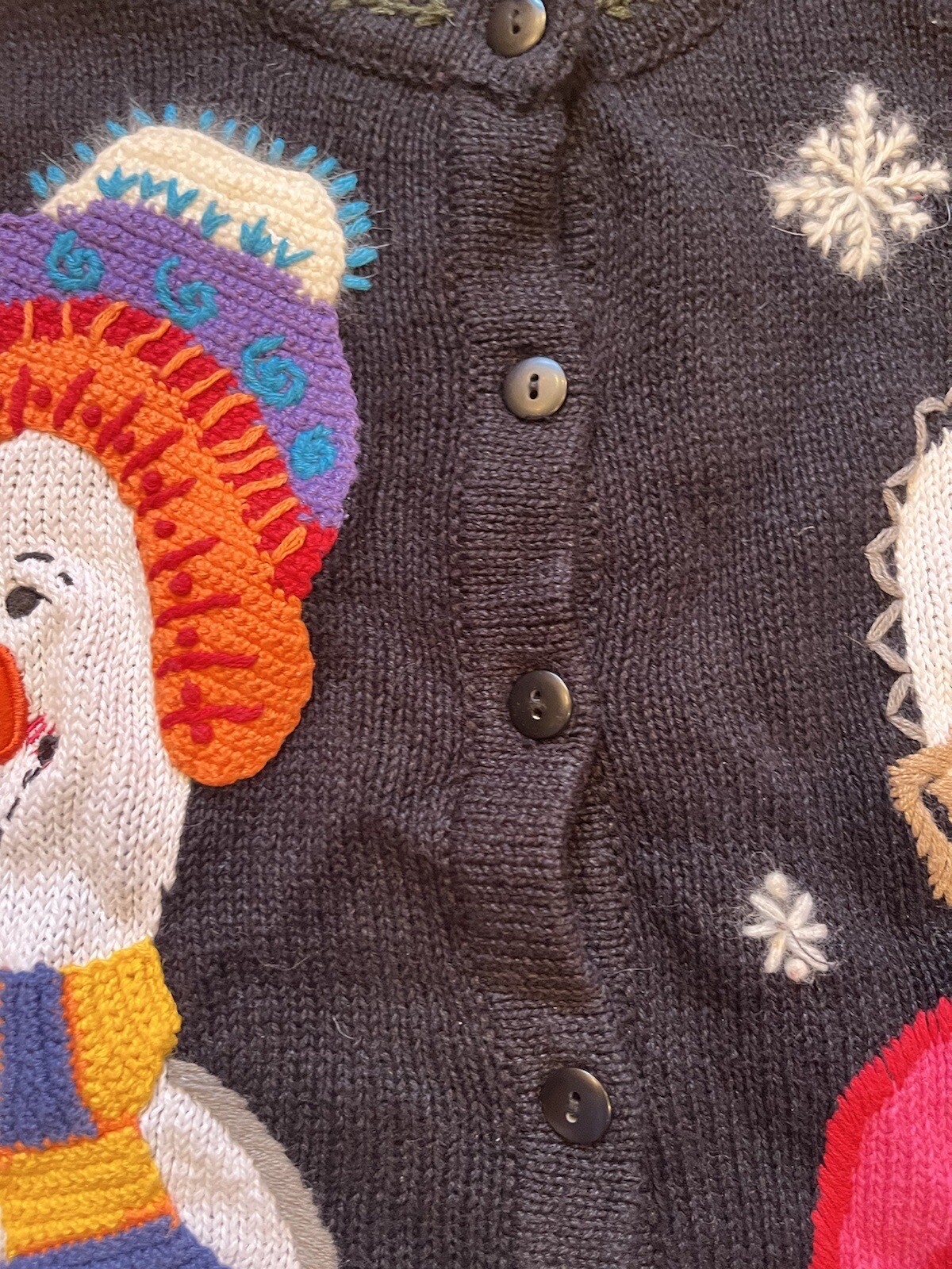 Vintage Quacker Factory S Snowman Peeking Cat Cardigan Sweater Christmas Holiday