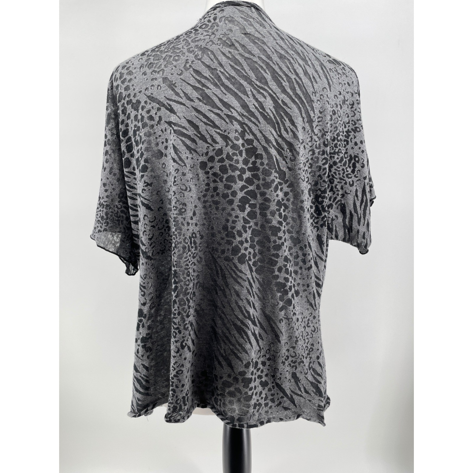 Vintage Open Front Cardigan Women XL Grey Mixed Animal Print Leopard Artsy Boho