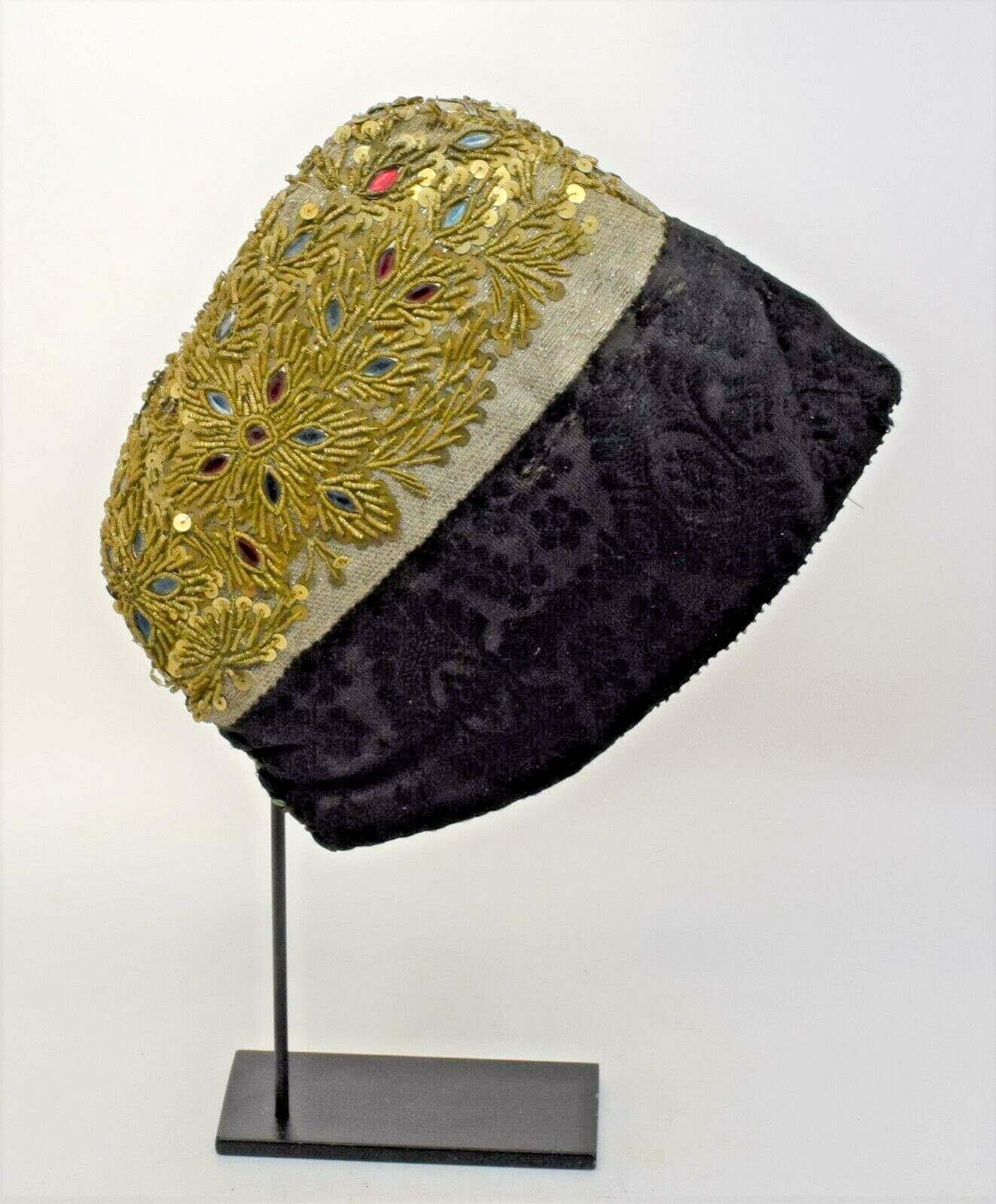 Antique 18th Century Woman’s Hat Coif Winter Weight Black Jacquard European