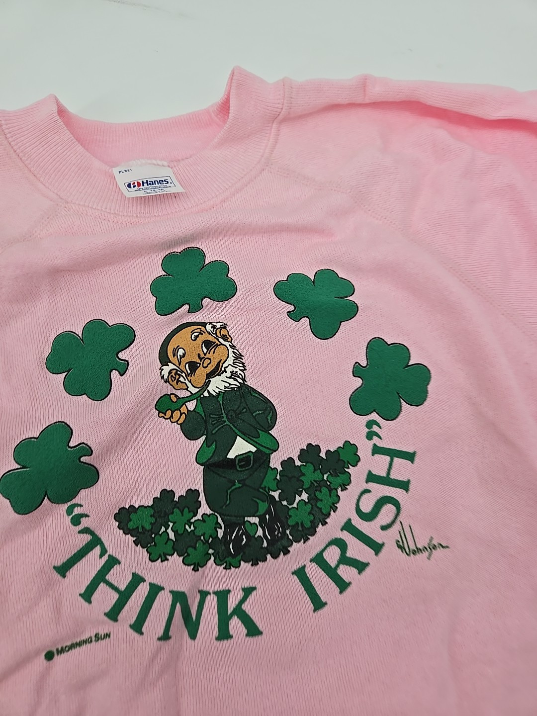 Vintage Deadstock 1980s Pink Sweatshirt, Think Irish, Hanes L 14-16 Womens Xs