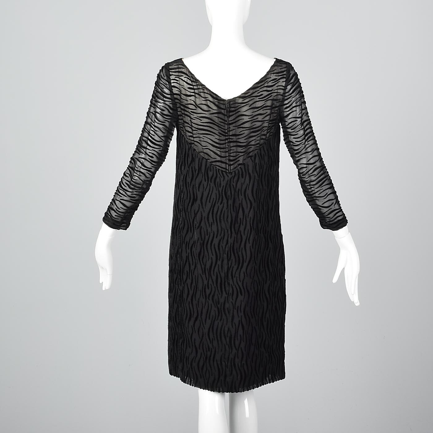XS Vintage 1960s 60s Knee Length Little Black Dress Party Cocktail Shift Velvet