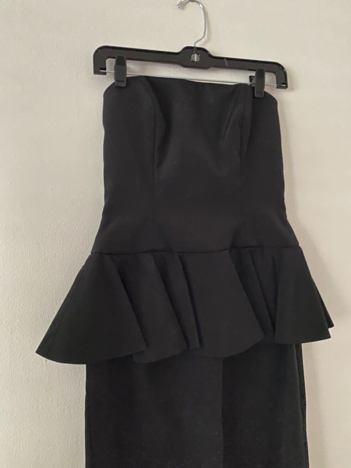 Vintage 1980s AJ Bari Black & Pink Peplum Strapless Rhinestone Bow Party Dress 6
