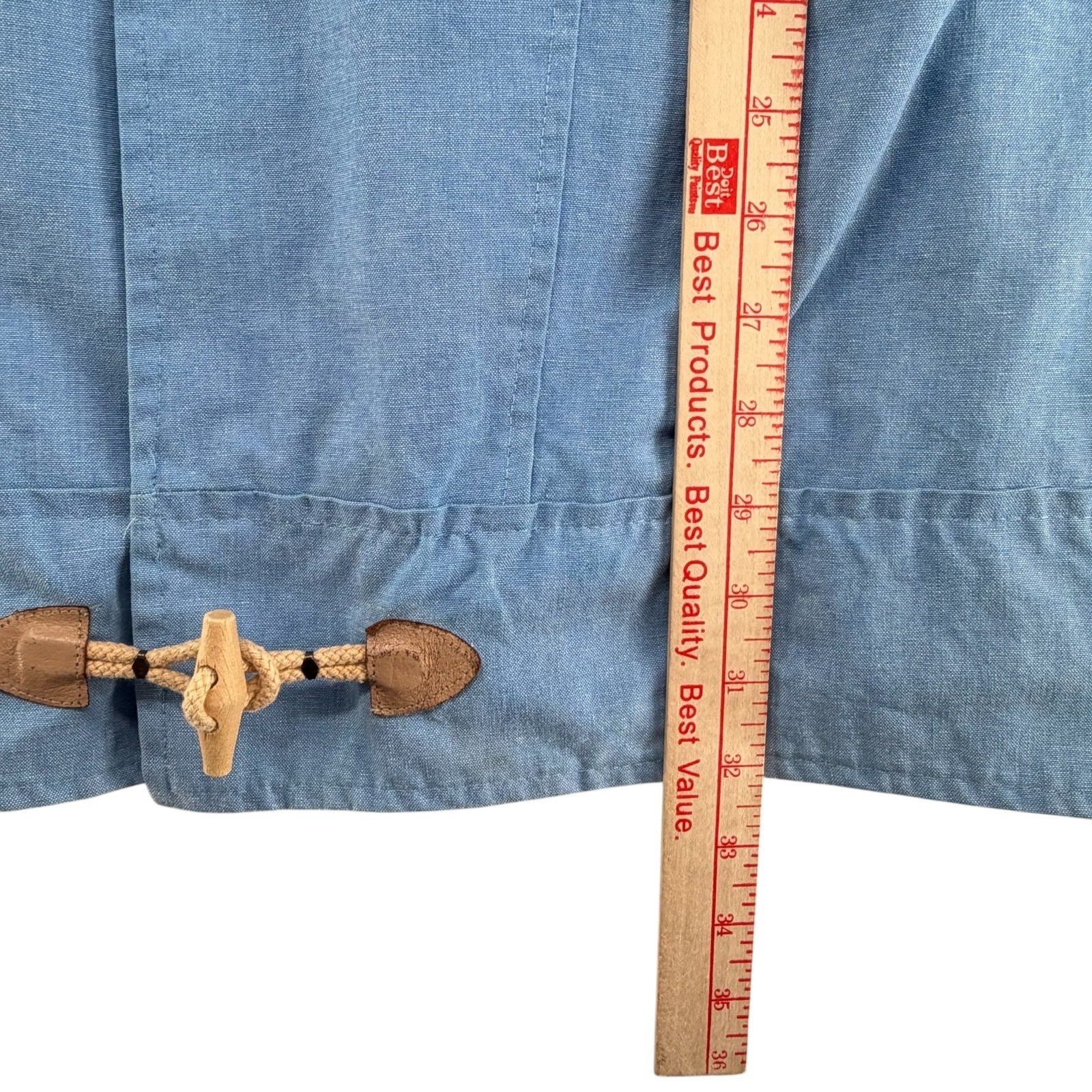 Vintage Chambray Toggle Coat Jacket Wooden Rope Lagenlook Coastal Womens Small