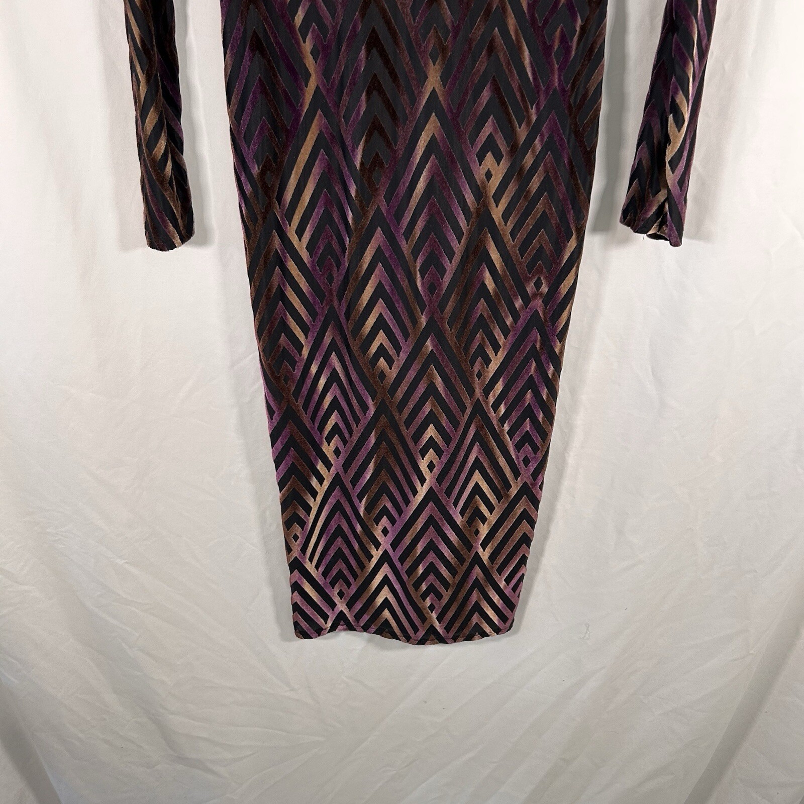 Vintage Magia USA Midi Dress Women’s Large Purple Semi Sheer Vneck Long Sleeve
