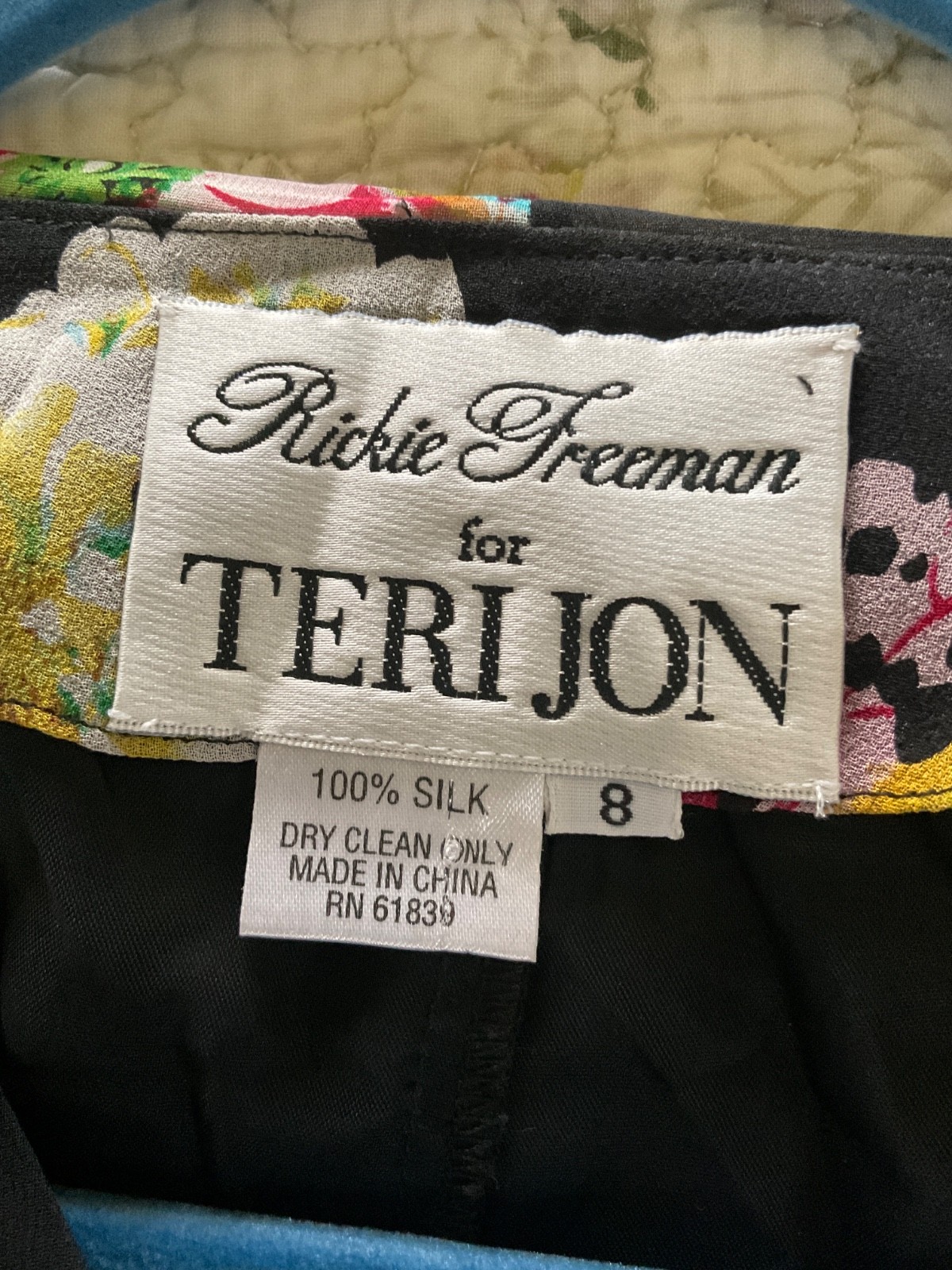 Vintage Rickie Freeman for Teri Jon Maxi Dress Silk Butterflies Lined Size 8