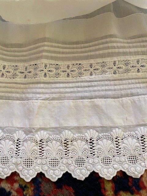 ANTIQUE Victorian Edwardian FRENCH Cotton Embroidered PETTICOAT costume film