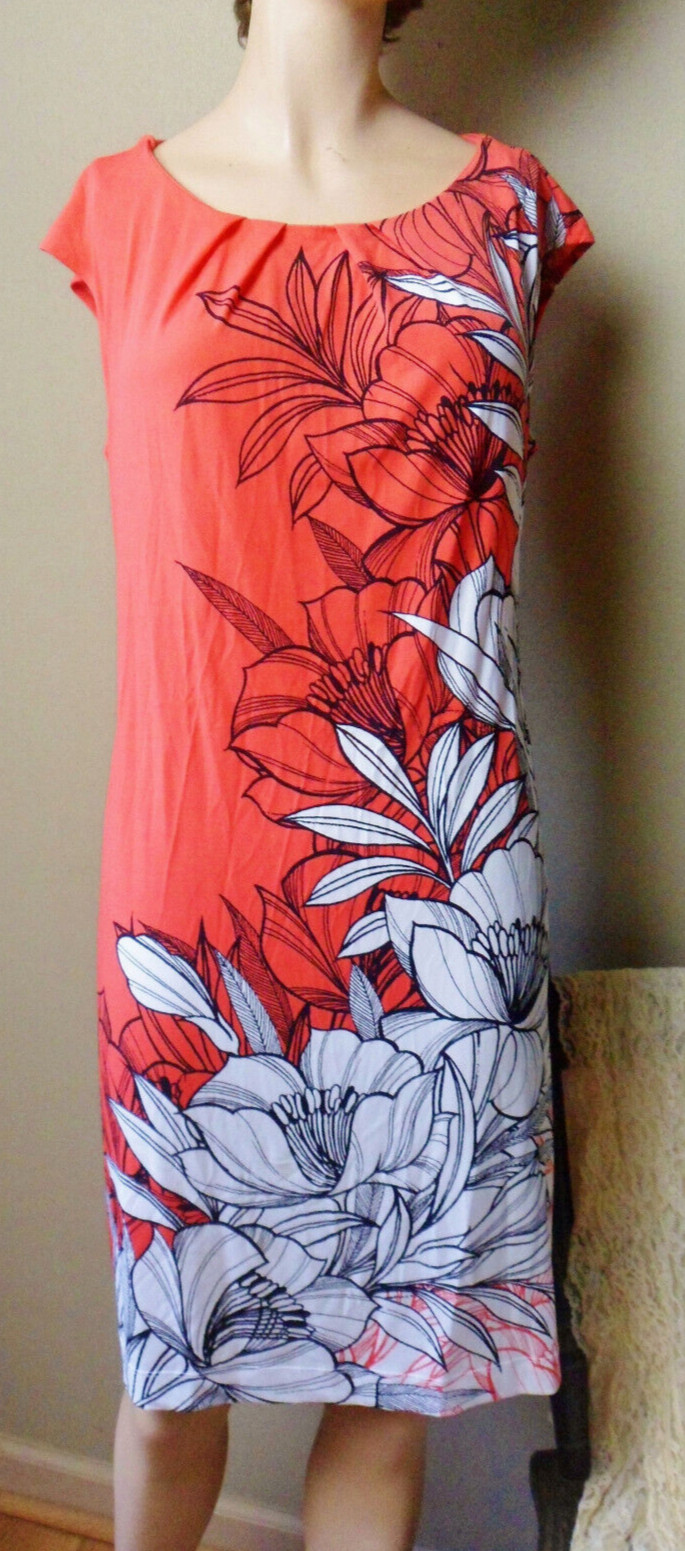 London Times Red Poppy Dress, Vintage Polyester Pencil Dress, Size 6, Cap Sleeve