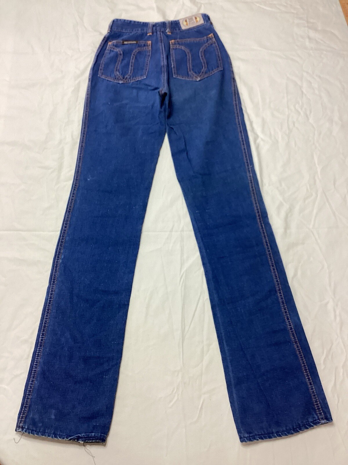 Vtg 70’s Rag City Blues Los Angeles Flare Jeans Zipper Front Sz 27 (22×32)