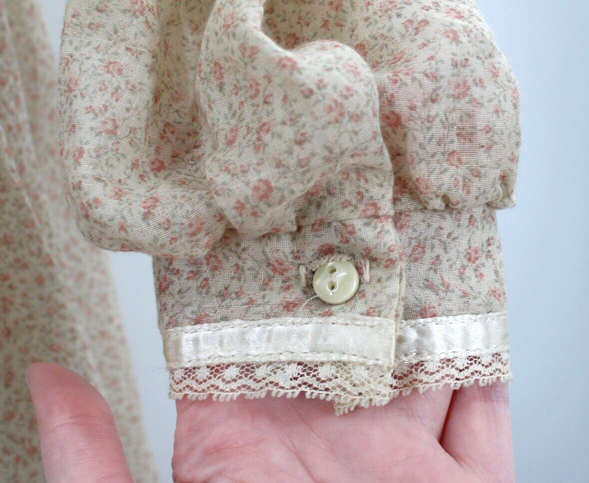 Vtg Women’s 70s Cream & Peach Calico Gunne Sax Prairie Midi Dress 1970s Sz M