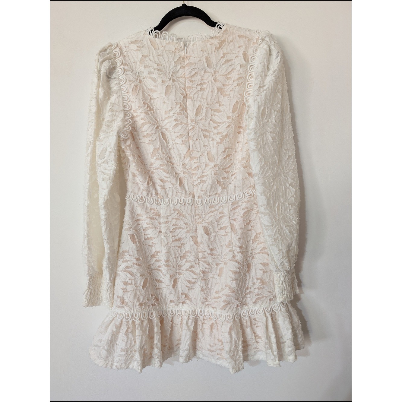 Ivory Lace Long Sleeve V-Neck Mini Dress Sz S Bachelorette Bridal Shower Wedding
