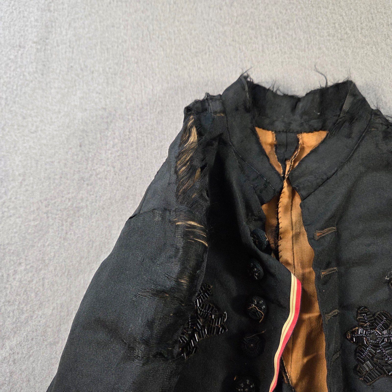 Vintage Antique Jacket Womens Black Silk Bodice Floral Beaded Victorian 1900s