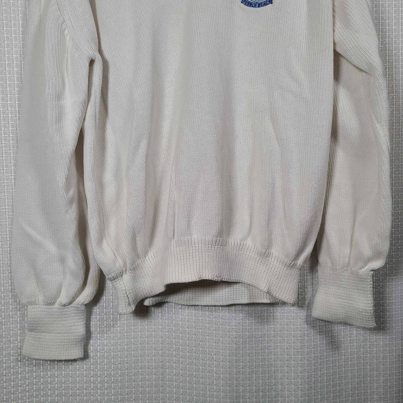 Vintage Lady Pickering White Golf Sweater Sz M Long Sleeve V-Neck Pebble Beach