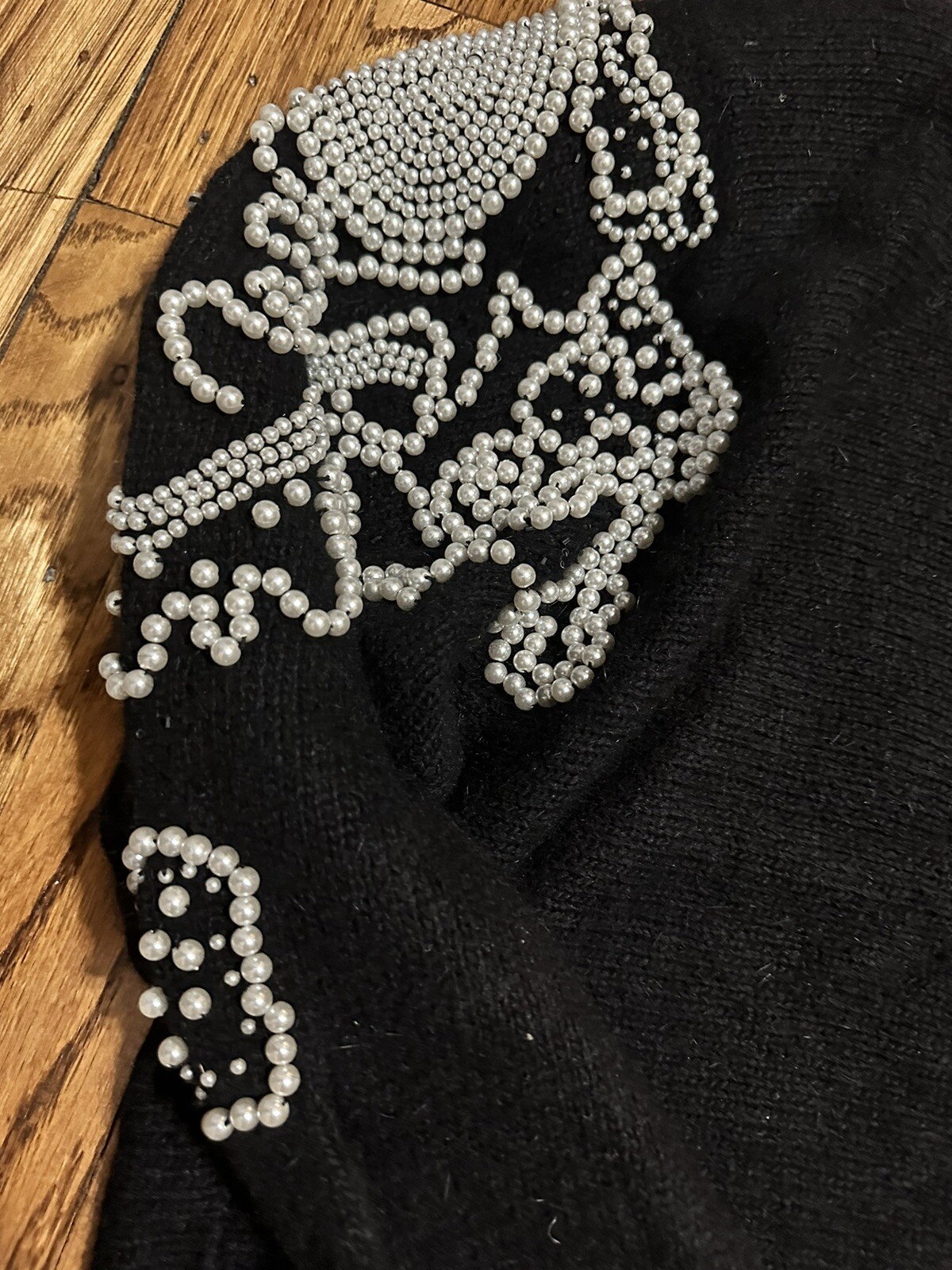Vintage Gladys Bagley Silk/Angora/Lambswool Black Sweater Heavy Pearl Beading M