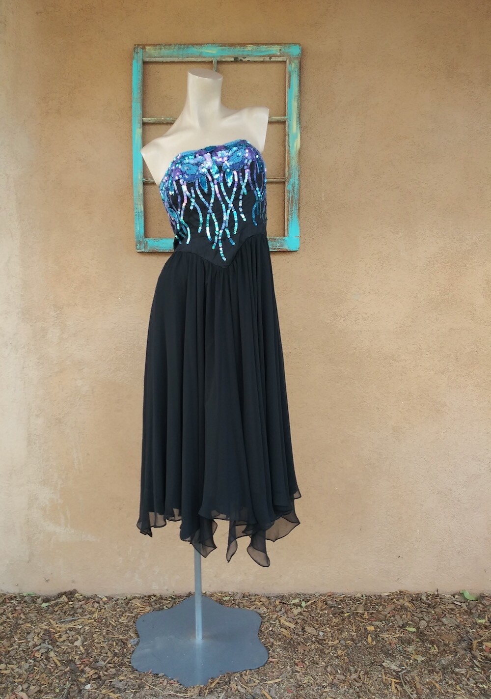 VTG Strapless Black Sequin Dress Casadei Sz S M