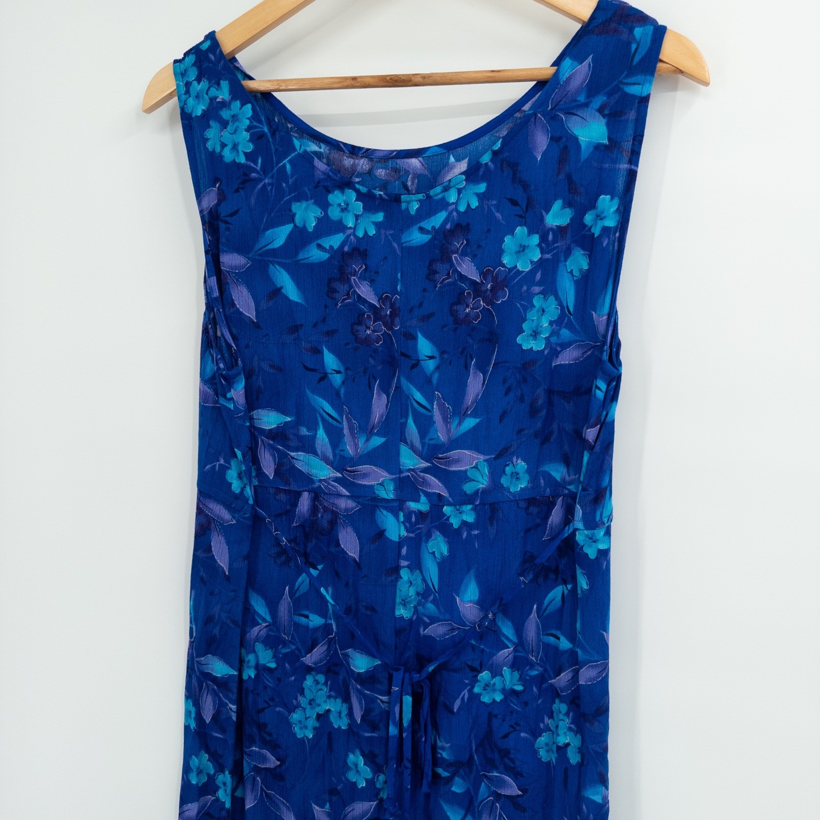 Vintage Floral Long Dress 10 Blue 90s Rayon Midi Grunge Boho Miss Honey Granny