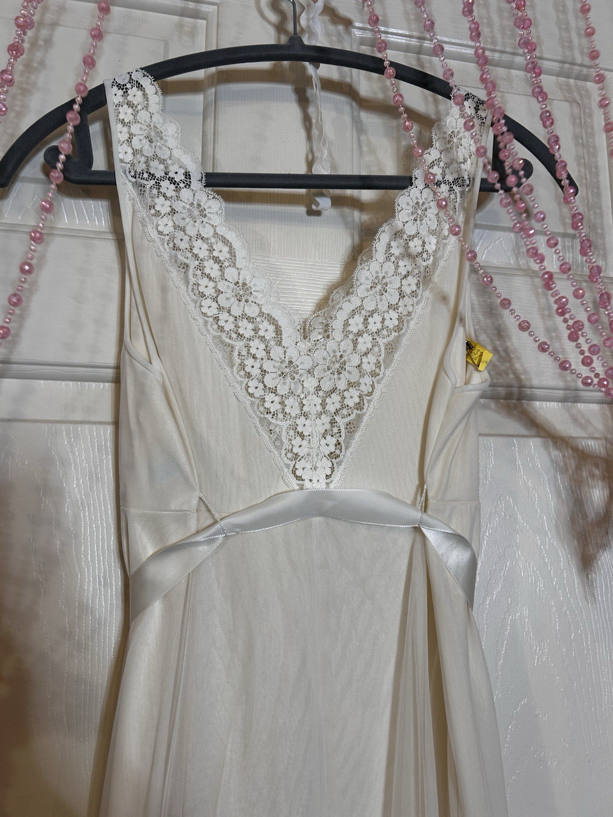 Vintage Vanity Fair, USA Made. Floral Lace Slip Dress Size 34 With Ribbon Belt