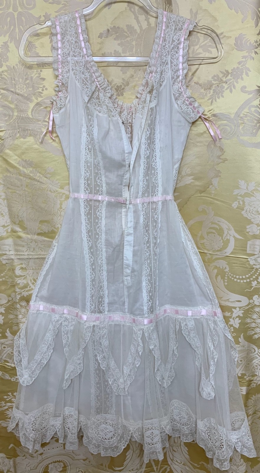Rare Antique Edwardian Slip Dress Lace 1900 net & cotton lingerie wedding Boho