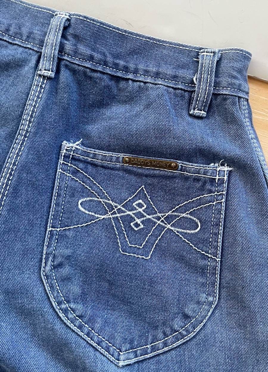 Vintage 70s DADDY’S MONEY Dark Jeans Disco Flare Wide Leg Sz 9 27” Waist RARE