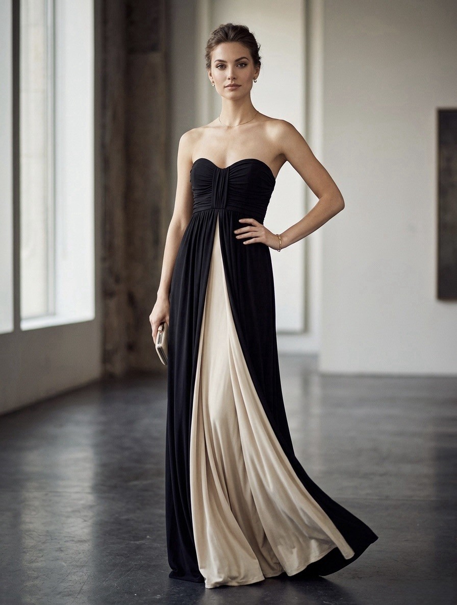 Vintage BCBG Paris Women’s Black Cream Goddess Gown Maxi Gown Dress 2 Wedding